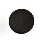 SAINT LAURENT YSL Vinyle distressed gold Logo chain quilted small round bag crossbody single-shoulder bag for women, black